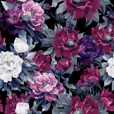 Sulu Boya desen peonies ile