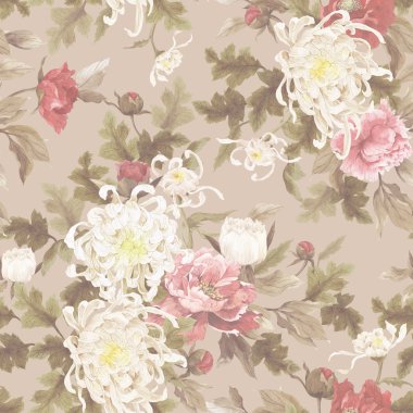 Kasımpatı ve peonies çiçek desenli