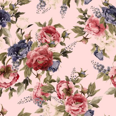 Çiçek desenli peonies ve delphinium ile