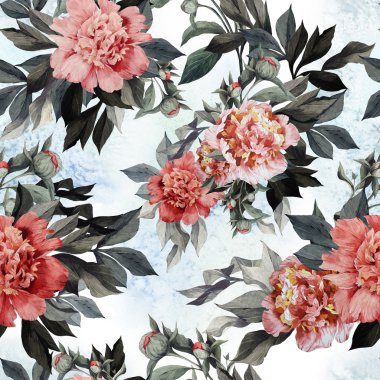 Sorunsuz gül ve peonies çiçek desenli