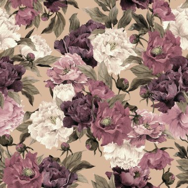 Sulu Boya desen peonies ile