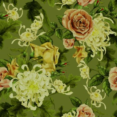 Kasımpatı ve peonies suluboya gül