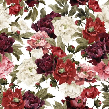 Sulu Boya desen peonies ile