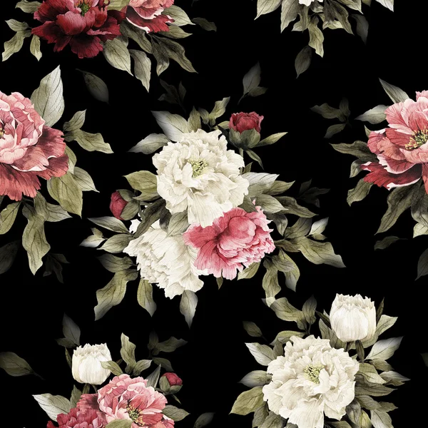 Seamless floral pattern with peonies — Stock Photo, Image