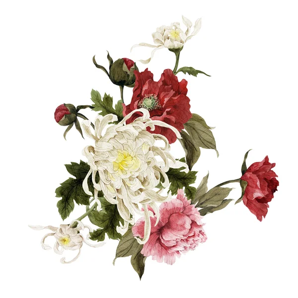 Bouquet of chrysanthemum and peonies — Stock Photo, Image