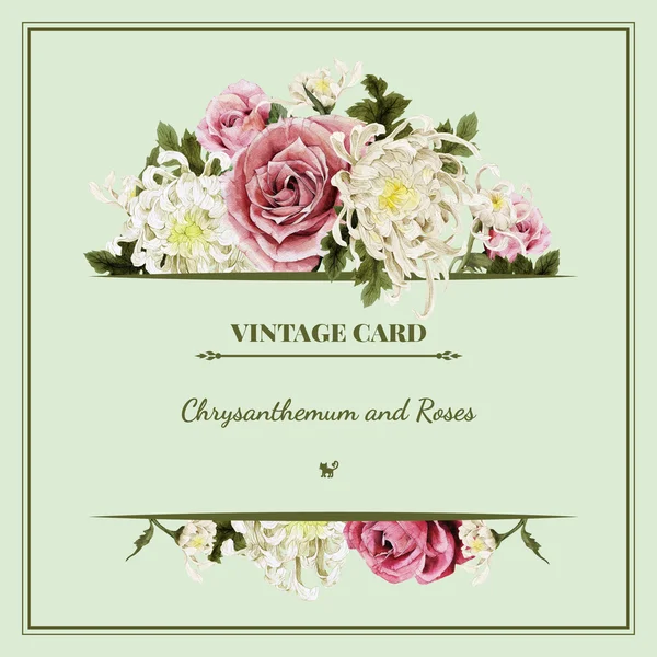 Cartão de saudação com crisântemo e rosas — Fotografia de Stock