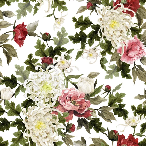 Chrysanthème et pivoines motif floral — Photo