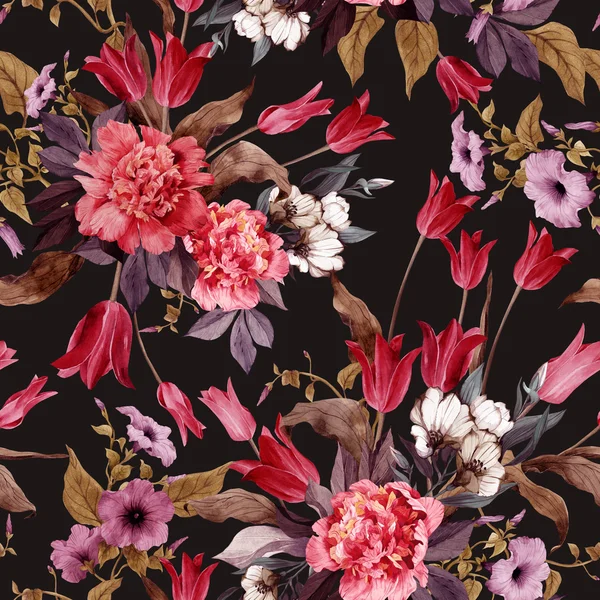 Patrón floral con tulipanes y peonías —  Fotos de Stock