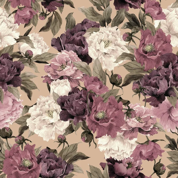 Watercolor pattern with peonies — Stock Photo, Image