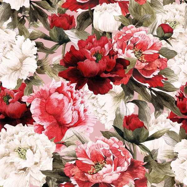 Seamless floral pattern with peonies — Stock Photo, Image