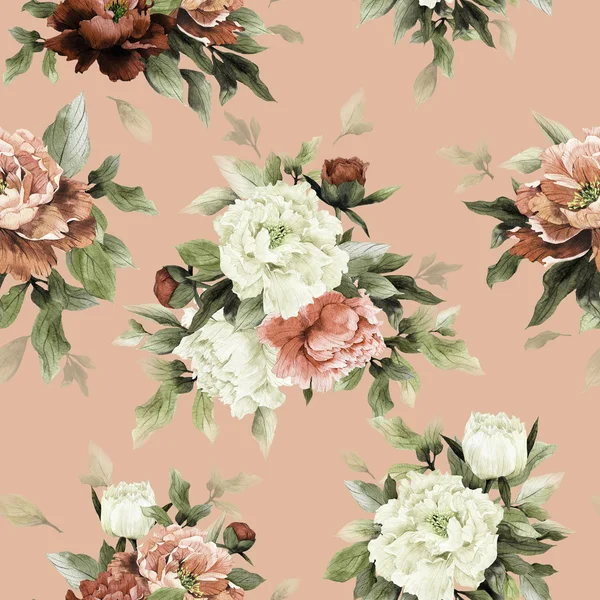 Seamless floral pattern with peonies — Stock Photo, Image