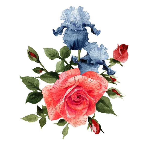 Strauß von Rosen und Irisblumen — Stockfoto