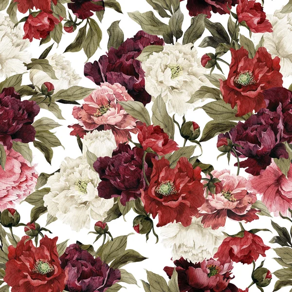 Sulu Boya desen peonies ile