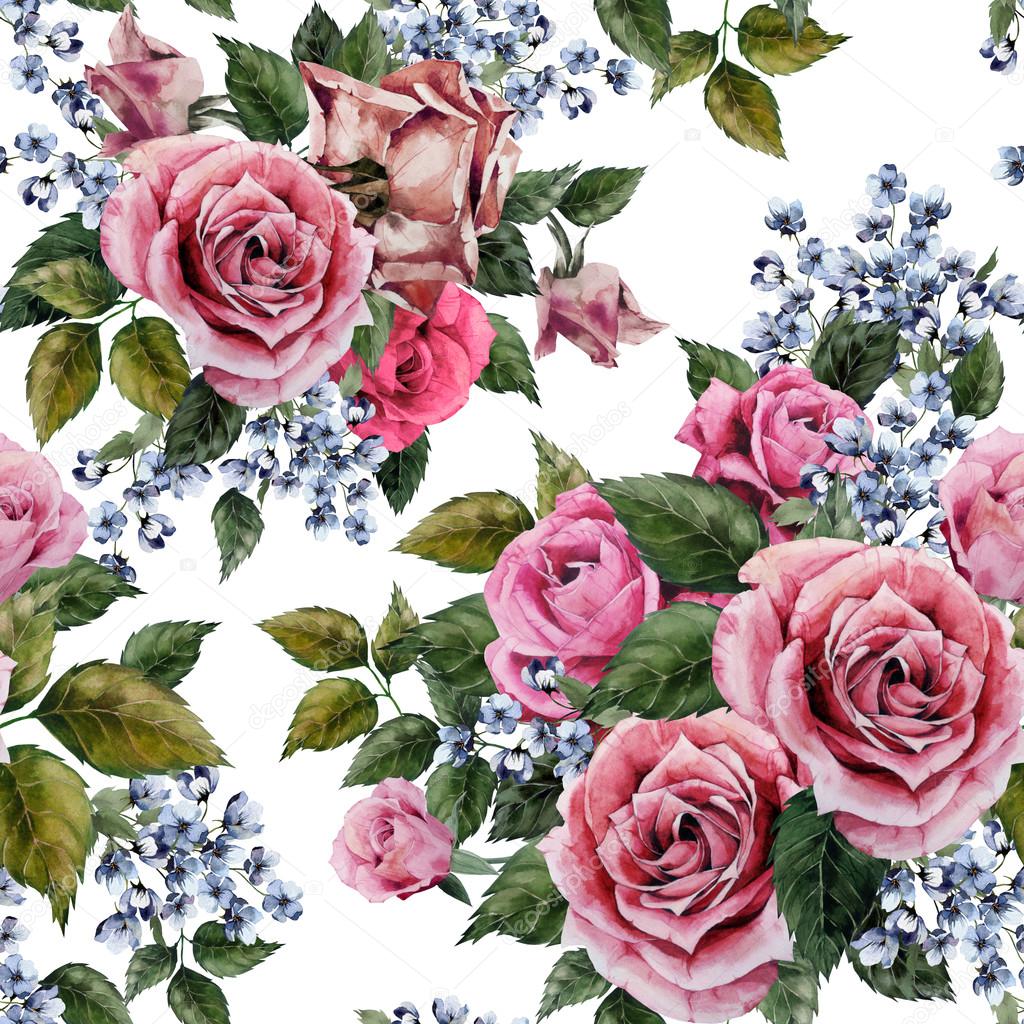 Watercolor roses floral pattern