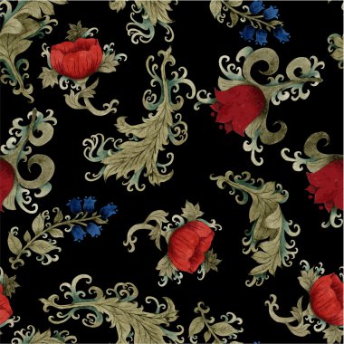 Krizantem ile çiçek desenli