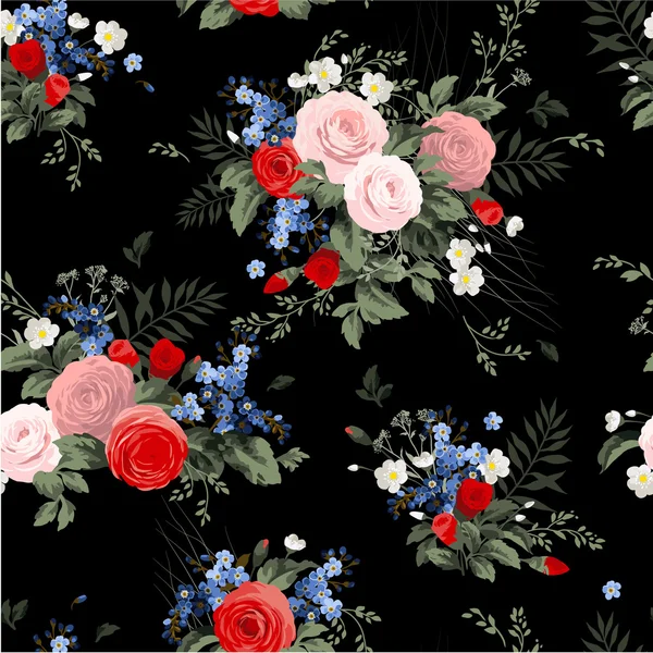 Patrón floral con rosas — Archivo Imágenes Vectoriales