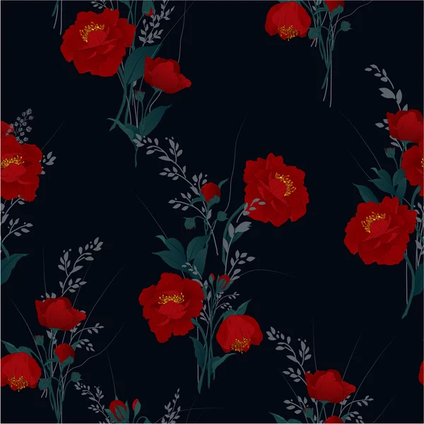 Padrão floral com rosas vermelhas — Vetor de Stock