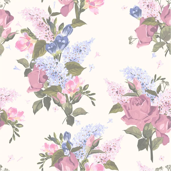 Motif floral avec roses et lilas — Image vectorielle