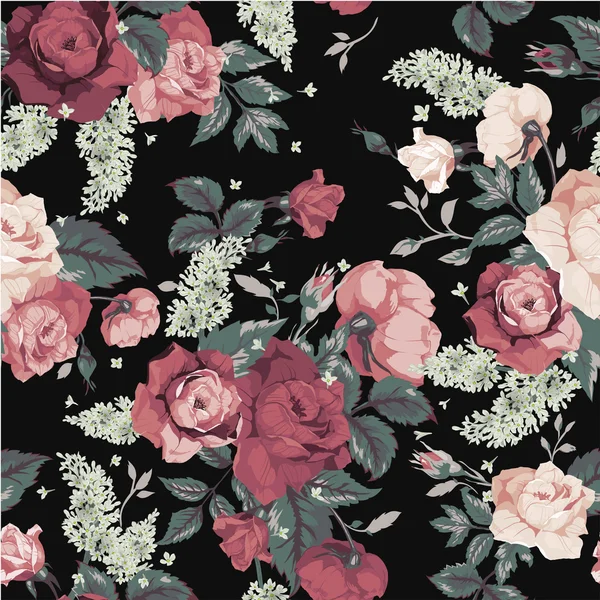 Padrão floral com rosas rosa — Vetor de Stock