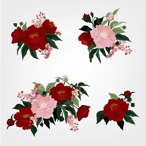 Conjunto de buquês de rosas — Vetor de Stock