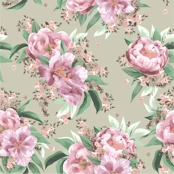 ピンクのバラとシームレスな花のパターン — ストックベクタ