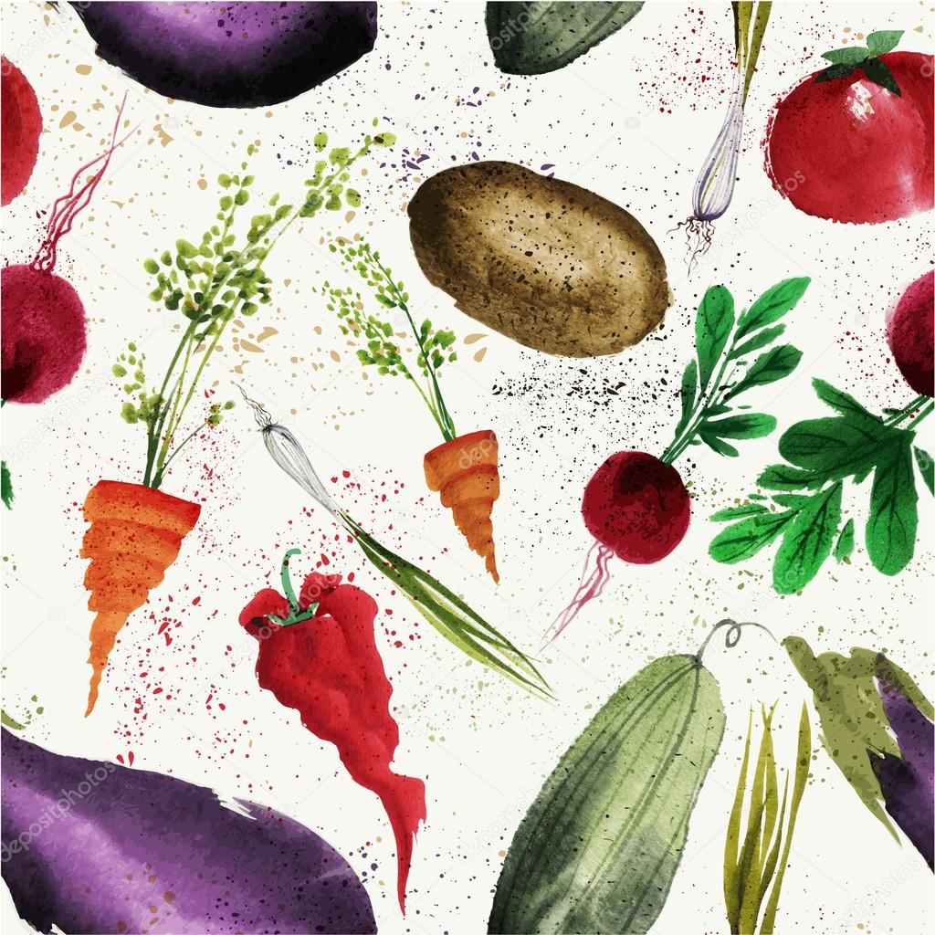 Food watercolor vegetables pattern