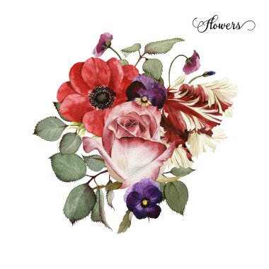 Bouquet of roses, watercolor, can be used as greeting card, invi