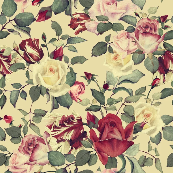 Motif floral sans couture avec des roses, aquarelle — Photo