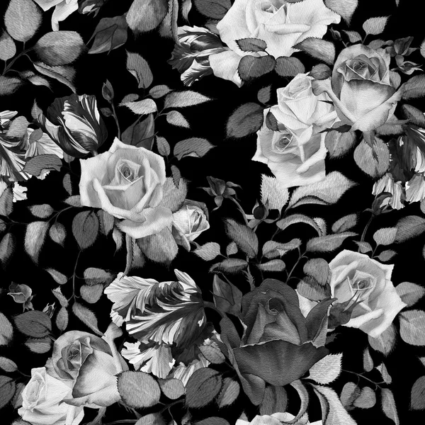 Motivo floreale senza cuciture con rose, acquerello — Foto Stock