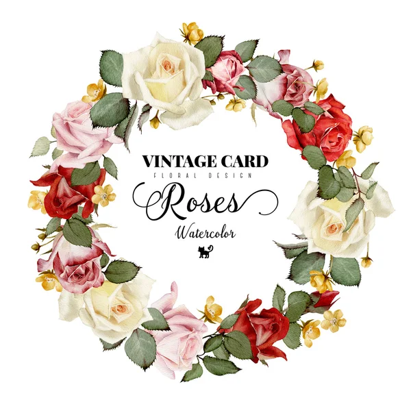 Wreath of roses, watercolor, can be used as greeting card, invit — Stock Fotó