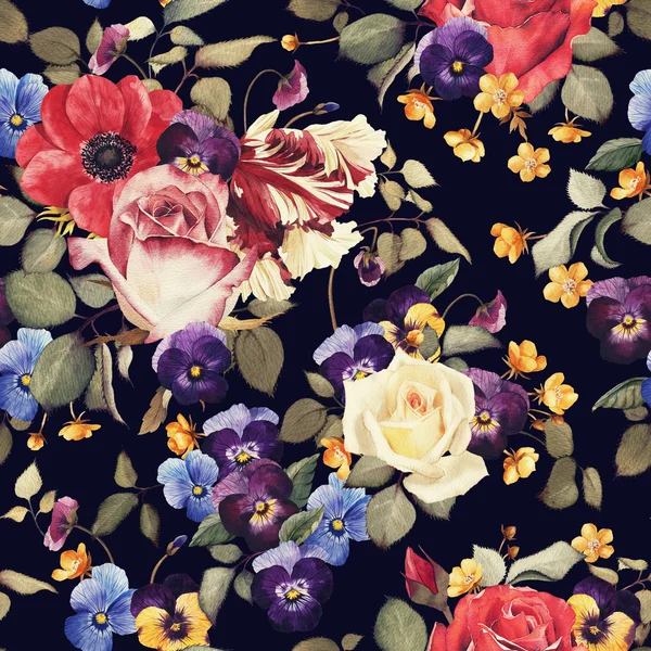 Patrón floral sin costuras con rosas, acuarela —  Fotos de Stock