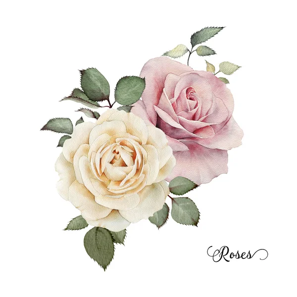 Букет из роз, акварель, может быть использован в качестве поздравительной открытки, invi — стоковое фото