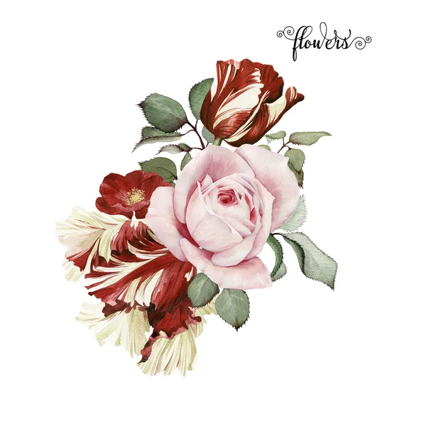 Букет из роз, акварель, может быть использован в качестве поздравительной открытки, invi — стоковое фото