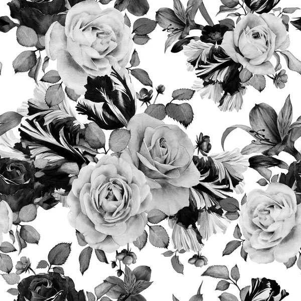 Patrón floral sin costuras con rosas, acuarela —  Fotos de Stock