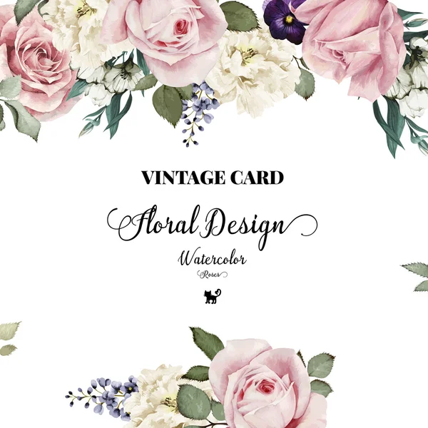 Cartão de saudação com rosas, aquarela, pode ser usado como convite — Vetor de Stock