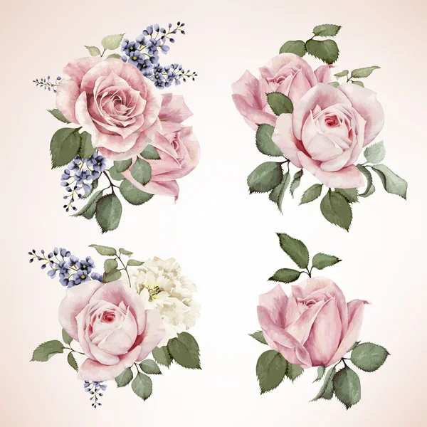 Set of bouquets of roses, watercolor, can be used as greeting ca — Wektor stockowy