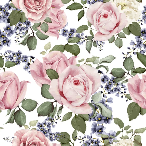 Seamless floral pattern with roses, watercolor. Vector illustrat