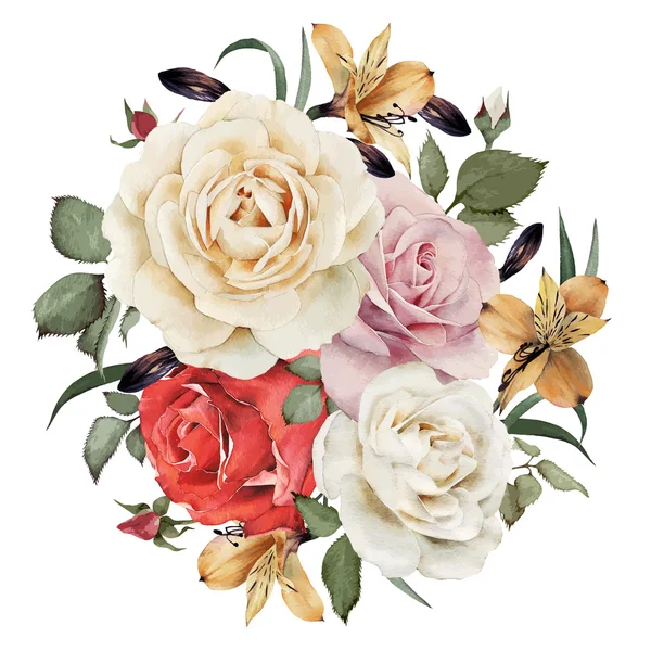 Carte de voeux avec des roses, aquarelle, peut être utilisé comme invitation — Image vectorielle