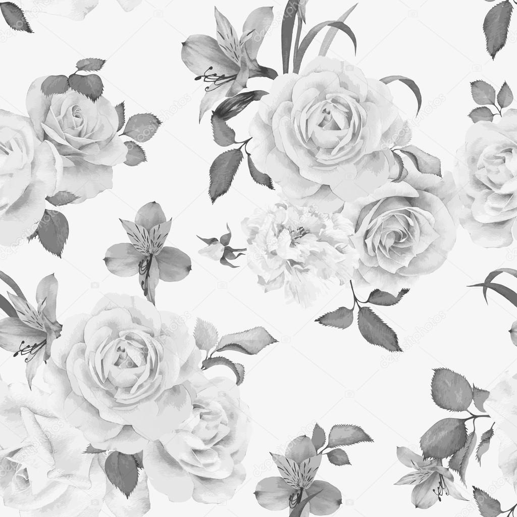 Seamless floral pattern with roses, watercolor. Vector illustrat