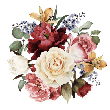 Güllü, suluboya tebrik kartı, davetiye olarak kullanılabilir 