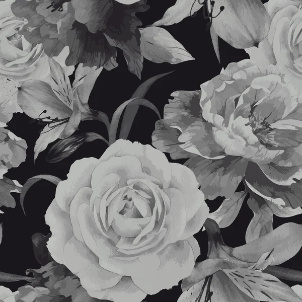 Nahtloses Blumenmuster mit Rosen, Aquarell. Vektorillustration — Stockvektor