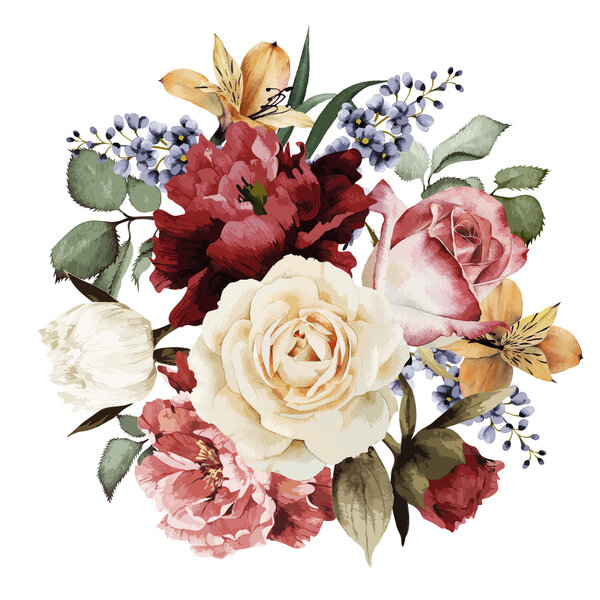 Greeting card with roses, watercolor, can be used as invitation 