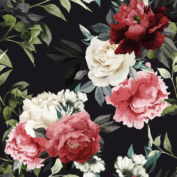 Seamless floral pattern with roses, watercolor. Vector illustrat — Stockový vektor