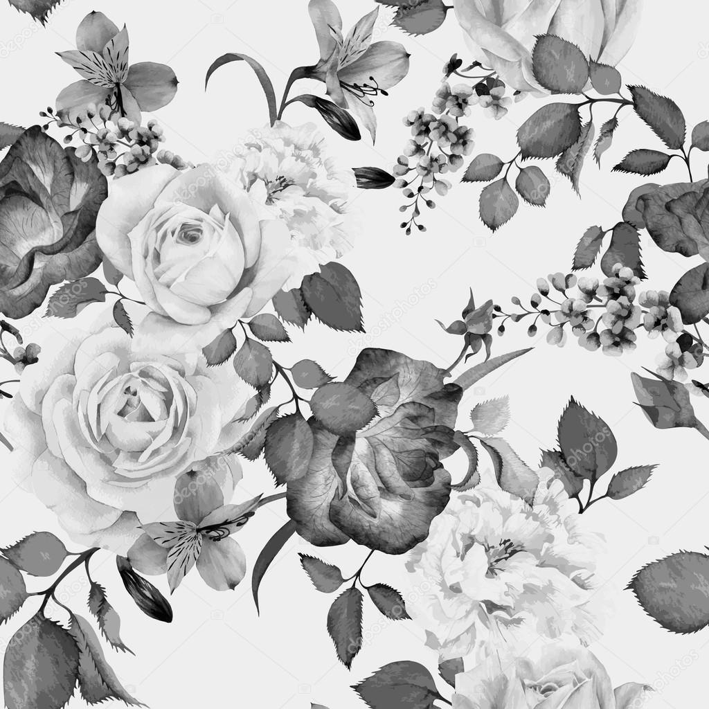 Seamless floral pattern with roses, watercolor. Vector illustrat