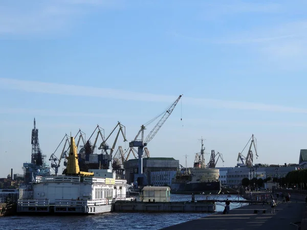 Embankment Berth Ships Neva River Petersburg Sunny Summer Day Port Stock Photo