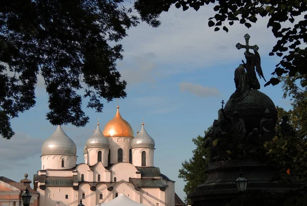 Antica Cattedrale Russa Santa Sofia Novgorod Russia Con Pareti Intonacate — Foto Stock