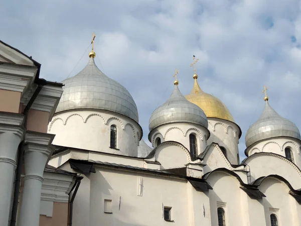 Quattro Cupole Dell Antica Cattedrale Santa Sofia Pietra Bianca Novgorod — Foto Stock