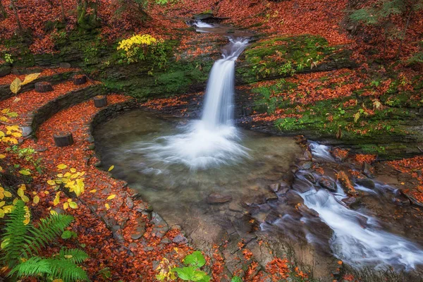 Amazing Nature Landscape Mountain Waterfall Dark Colorful Autumn Forest Natural — Stock Photo, Image