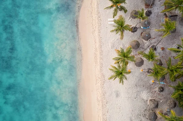 Erstaunliche Luftaufnahme Von Tropischen Paradies Strand Mit Weißem Sand Kokospalmen — Stockfoto