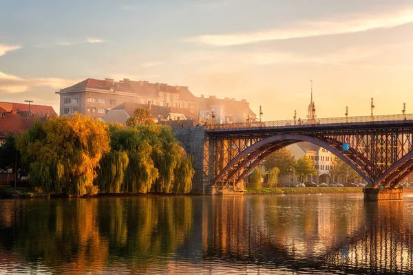 Amazing View Maribor Old City Main Bridge Stari Most Banks — Stock Photo, Image